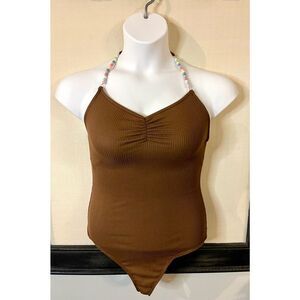 Just Polly Brown Bodysuit - Size Large - NWT